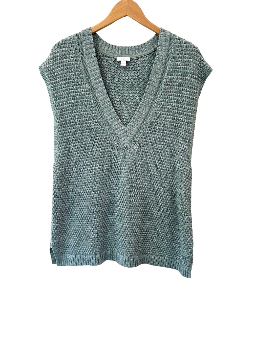 J. Jill V-neck Sweater Vest L seafoam Layering textured coastal casual